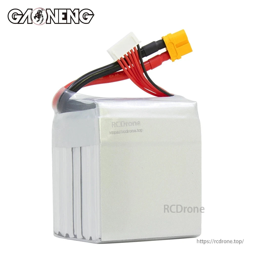Rear/blank side view of the GAONENG LiPo battery showing wire exit and balance connector