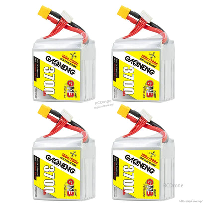 Four GAONENG 3700mAh 6S LiPo batteries shown in a 2x2 layout with XT60 leads on top