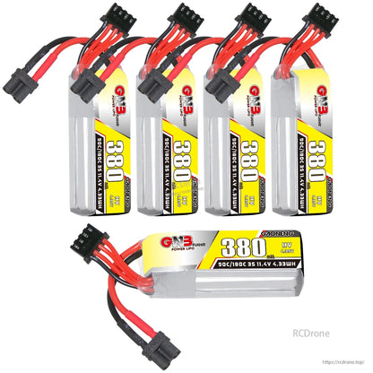 Five-battery set shown with four upright and one horizontal, labels and connectors visible