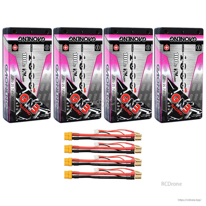Four GNB Racing 4000mAh 100C HV shorty hard case batteries with XT60 connector leads