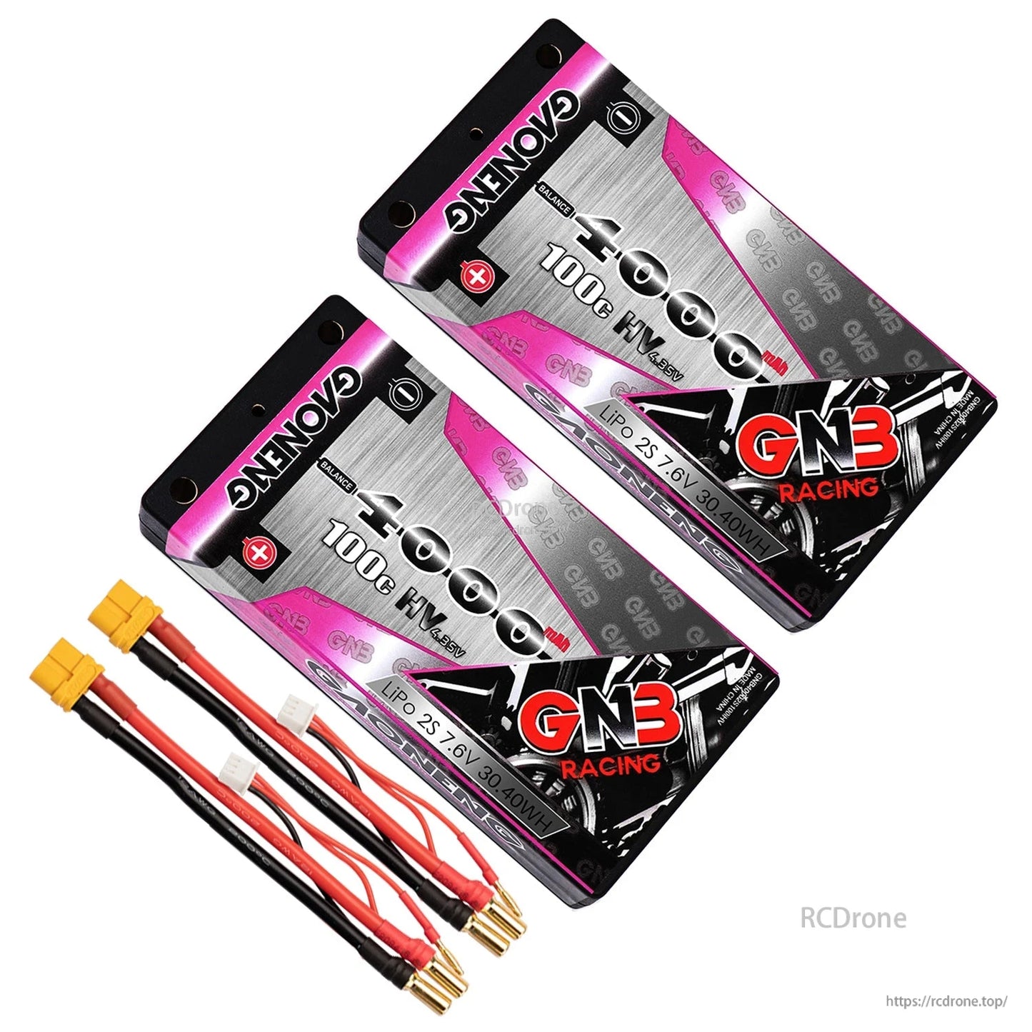 Two GAONENG GNB 4000mAh 100C HV shorty hard case LiPo batteries with XT60 connector leads