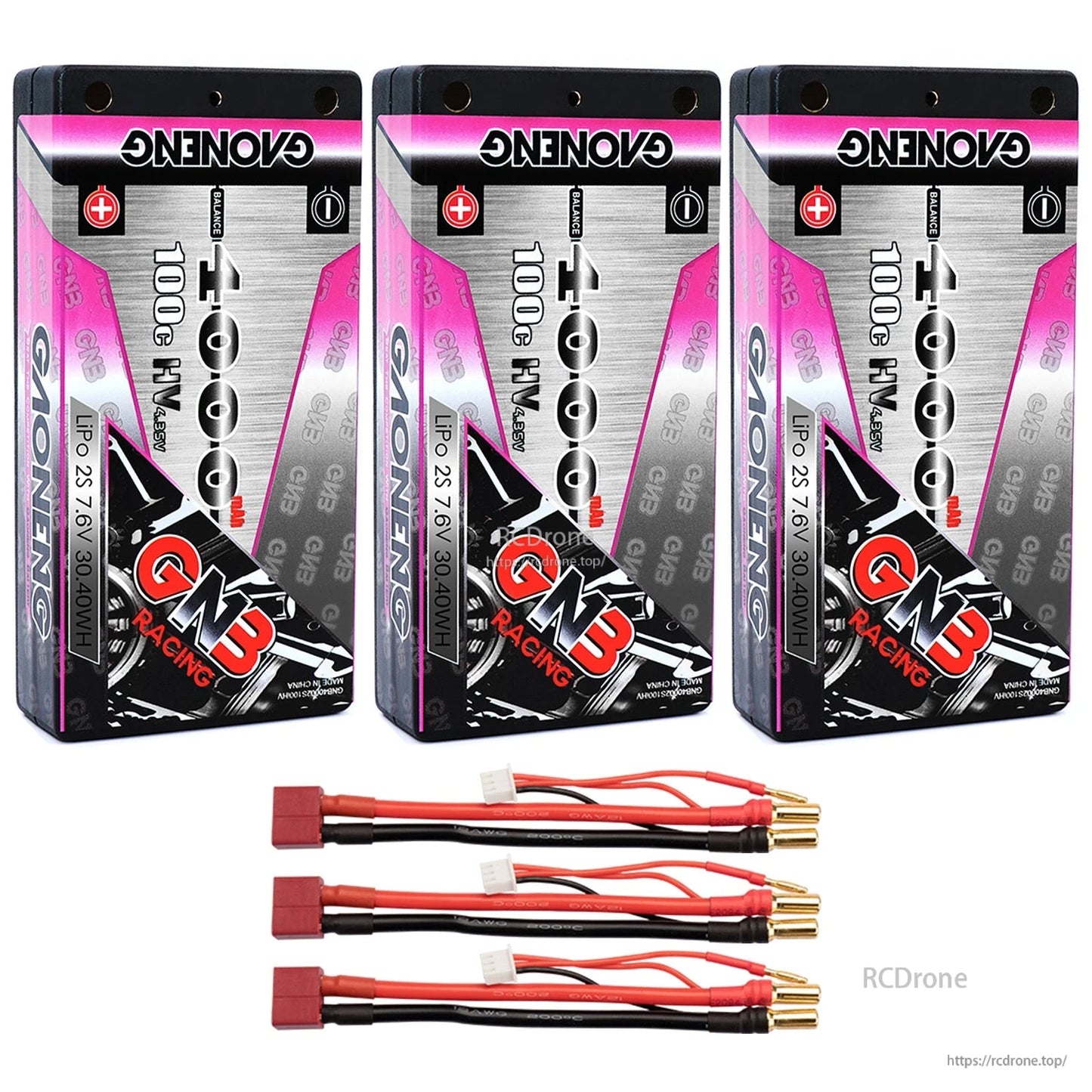 Three GAONENG GNB 4000mAh 100C HV shorty hard case batteries with Deans plug leads