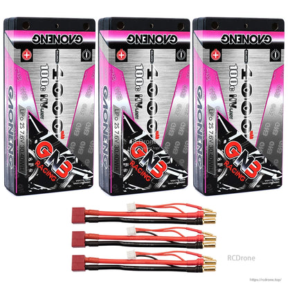 Three GAONENG GNB 4000mAh 100C HV shorty hard case batteries with Deans plug leads
