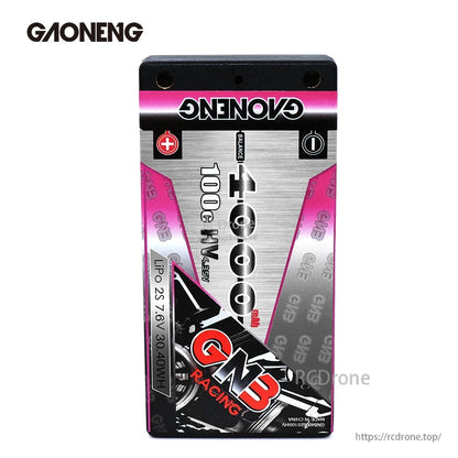 Front label view showing GNB Racing 4000mAh 100C HV and LiPo 2S 7.6V 30.40Wh text