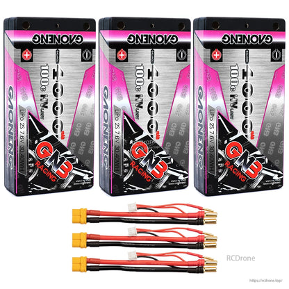 Three GNB Racing 4000mAh 100C HV shorty hard case batteries with XT60 connector leads
