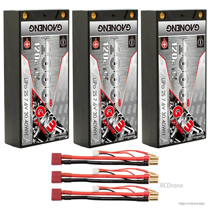 Bundle photo: three GAONENG 4000mAh shorty batteries with three Deans/T-plug to 5mm bullet leads