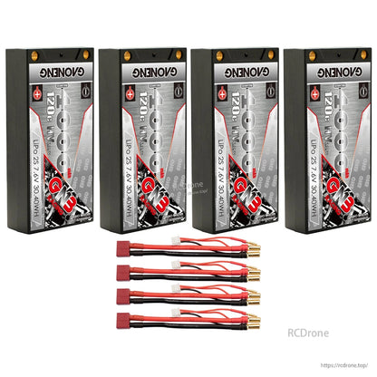 Bundle photo: four GAONENG 4000mAh shorty batteries with four Deans/T-plug to 5mm bullet leads