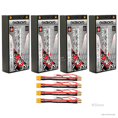Bundle photo: four GAONENG 4000mAh shorty batteries with four XT60-to-5mm bullet adapter leads