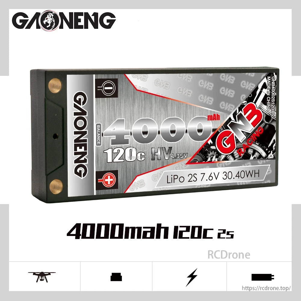 GAONENG GNB 4000mAh 120C 2S 7.6V LiHV hard case shorty battery product graphic