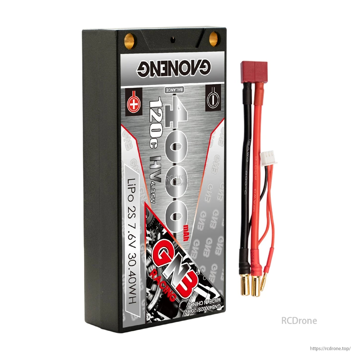 GAONENG GNB 2S 7.6V 4000mAh 120C hard case battery with Deans/T-plug to 5mm bullet lead