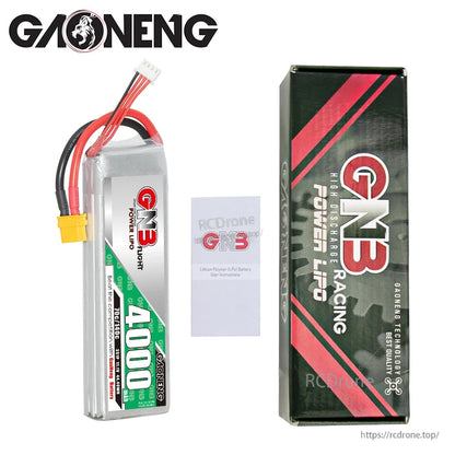 Package contents: GNB 4000mAh LiPo battery, user leaflet, and branded retail box