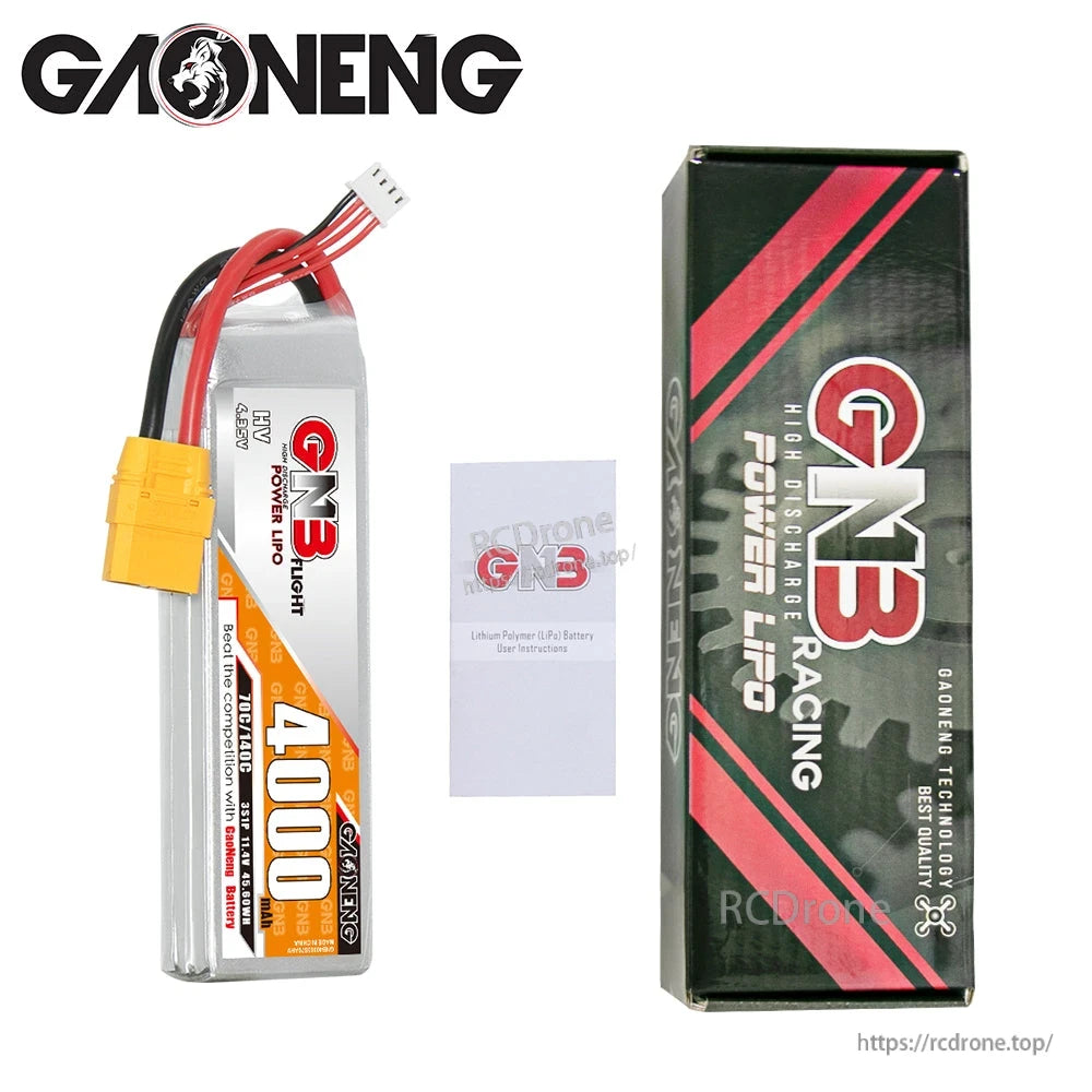 Package contents: GNB 4000mAh LiHV battery, GN3 retail box, and user manual