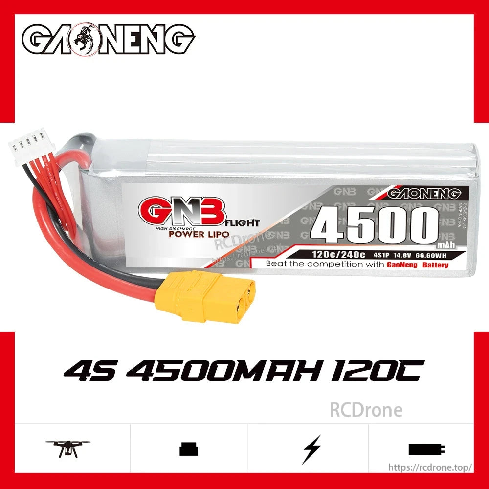 GAONENG GNB45004S120A 4S 4500mAh 120C LiPo battery product graphic on white background