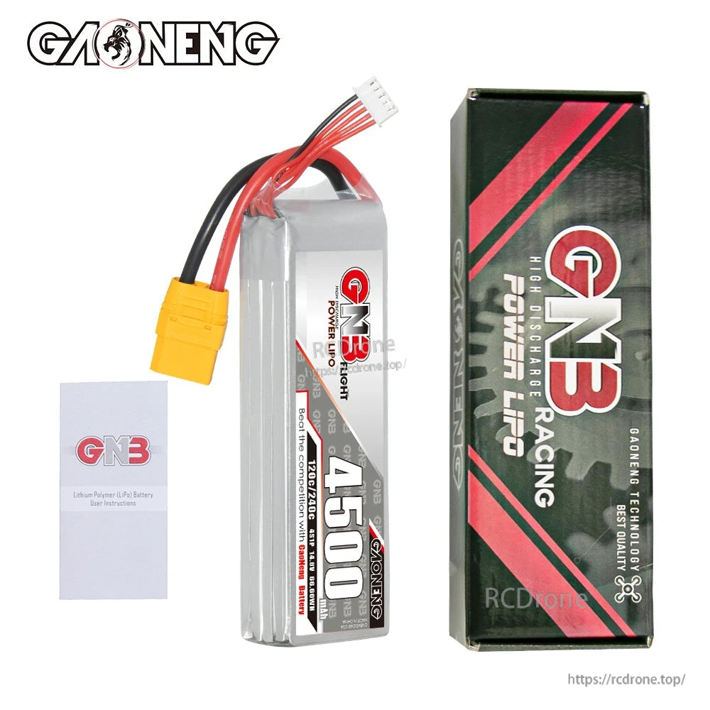 Package contents: GNB 4500mAh LiPo battery with retail box and small instruction leaflet