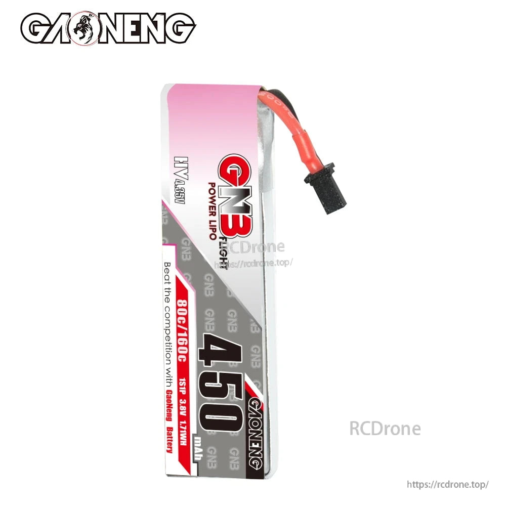 Narrow side profile of GNB 450 LiHV pack showing thickness and A30 connector lead position