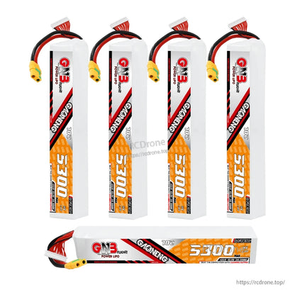 Bundle layout showing four upright GNB packs plus one horizontal pack for size reference