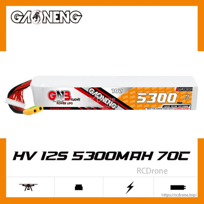 GAONENG GNB HV 12S 5300mAh 70C LiPo battery banner graphic with side profile
