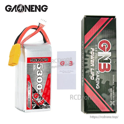 Package contents: GNB 5300mAh 70C LiPo battery, GNB Racing Power box, and instruction leaflet