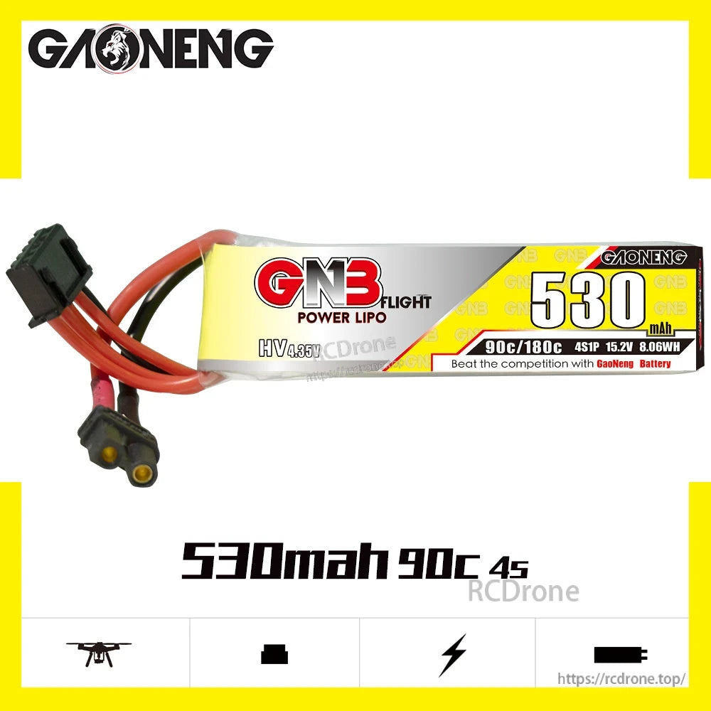 GAONENG GNB5304S90AHV 530mAh 90C 4S LiHV battery product graphic with branding