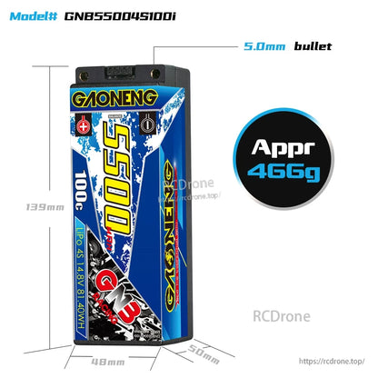 GAONENG GNB55004S100i dimensions and weight chart with 5.0mm bullet lead info (approx 466g)