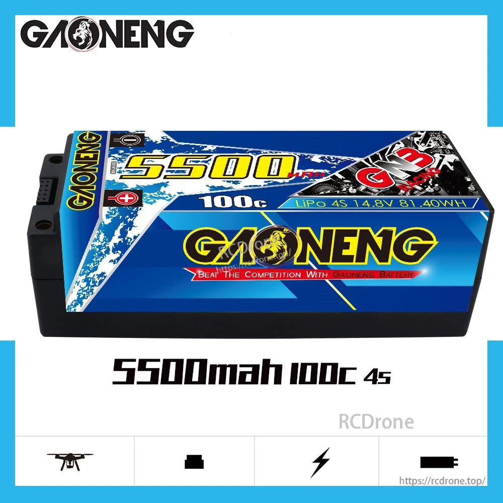 Side profile of GAONENG GNB 5500mAh 100C 4S hard case LiPo battery product graphic