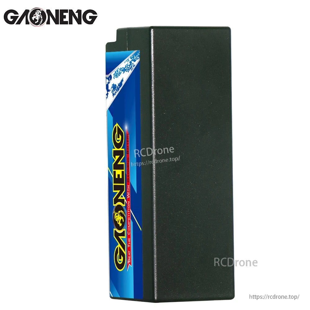 Plain black hard case side view of GAONENG GNB LiPo battery showing thickness and case finish