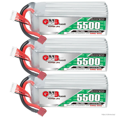 Three-pack set of GN3 5500mAh LiPo batteries with T-plug connectors and balance leads
