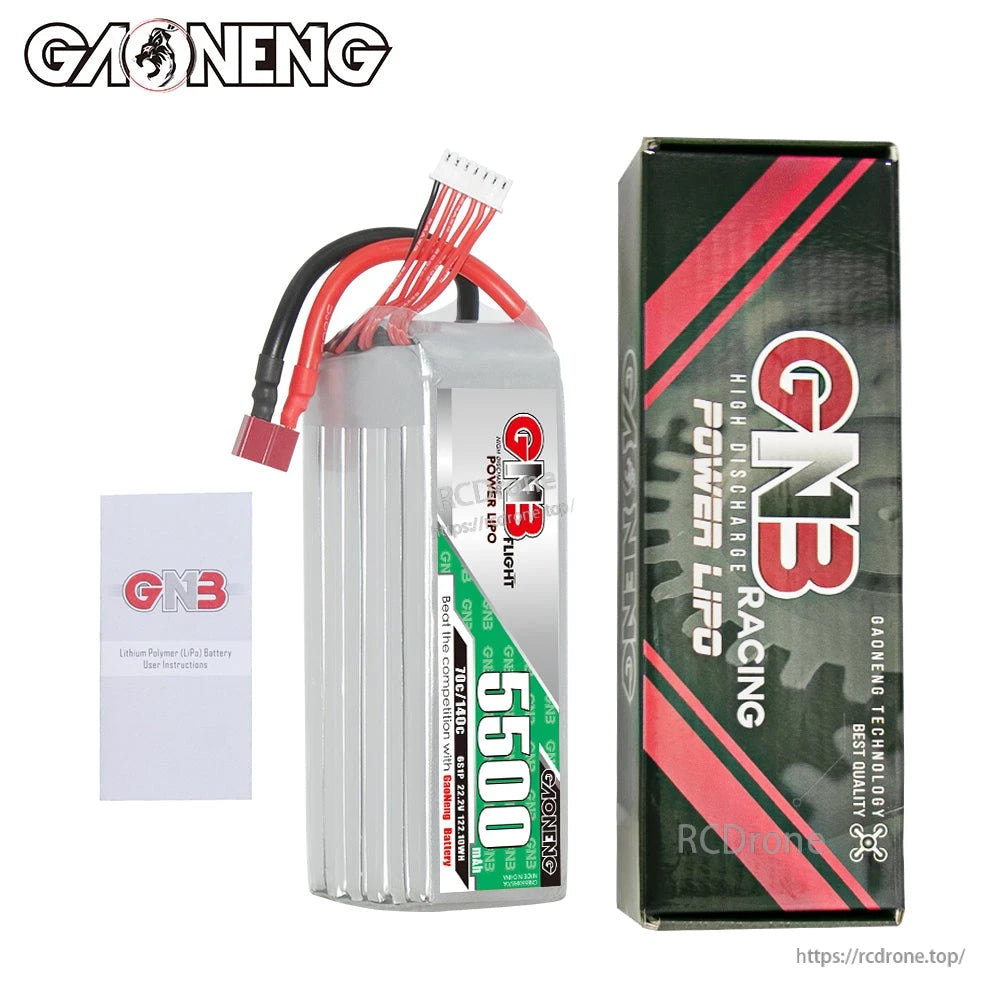 Package contents: GNB 5500mAh battery with GN3 box and lithium polymer battery instructions booklet