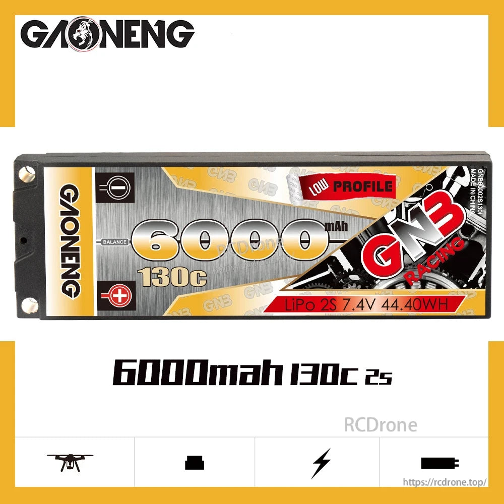 GAONENG GNB 6000mAh 130C 2S 7.4V hard case LiPo battery product graphic