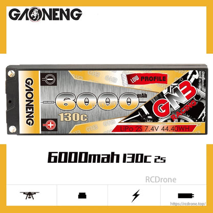 GAONENG GNB 6000mAh 130C 2S 7.4V hard case LiPo battery product graphic