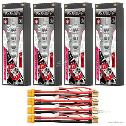 Four GNB 6500 hard case batteries with four yellow plug lead sets and bullet connectors