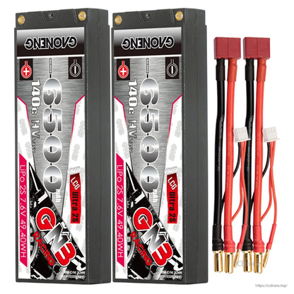 Two GNB 6500 hard case batteries with two red T-style plug lead sets