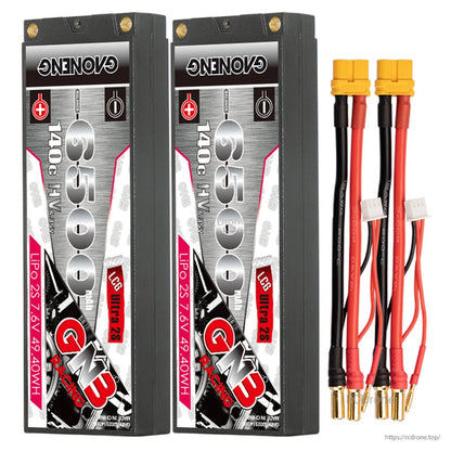 Two GAONENG GNB 6500 hard case batteries with two yellow high-current plug lead sets