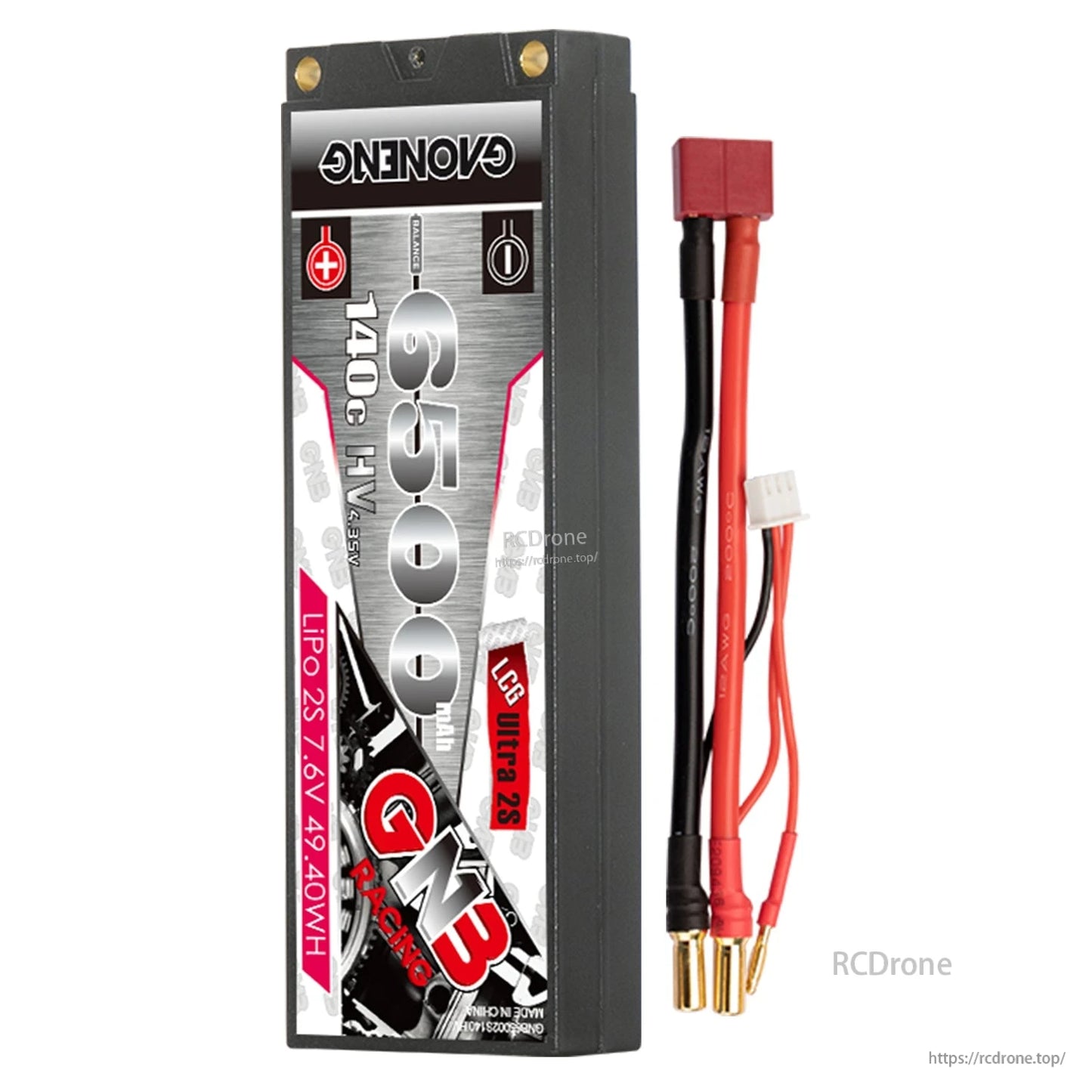 GAONENG GNB 6500 hard case battery with red T-style plug lead set and balance connector