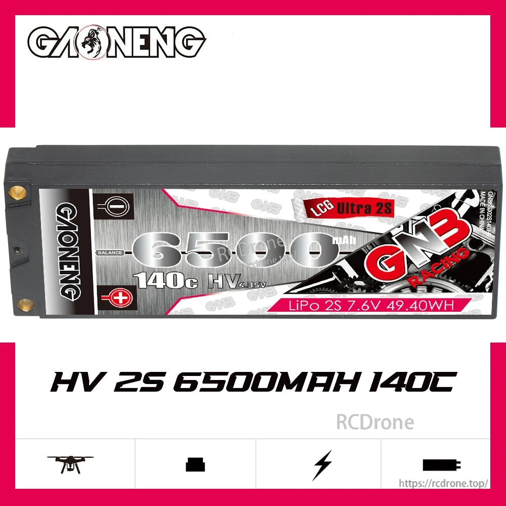 GAONENG GNB HV 2S 6500mAh 140C battery banner graphic with product shown side-on
