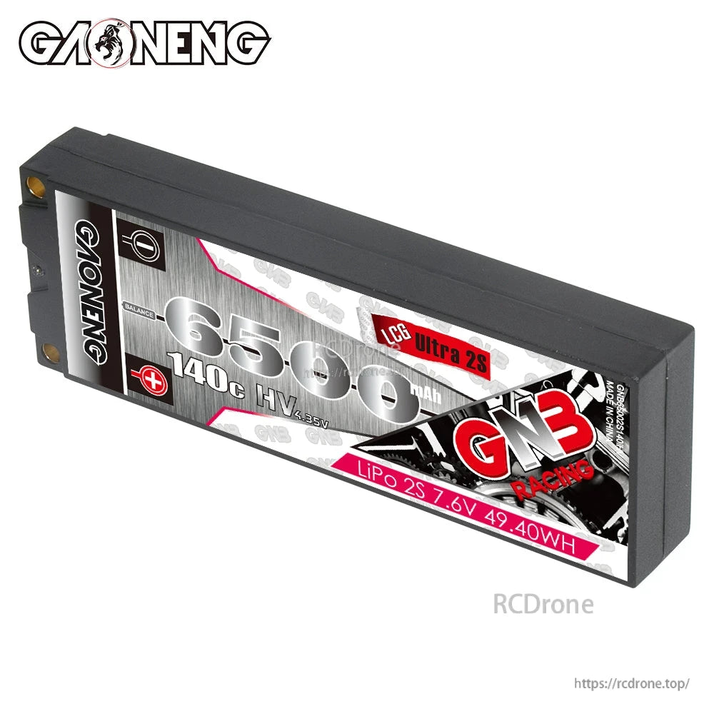 Hard case battery side angle showing GNB Racing 6500 label and end cap screws