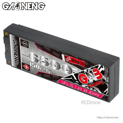 GAONENG GNB hard case LiPo battery three-quarter view showing front label and corner hardware
