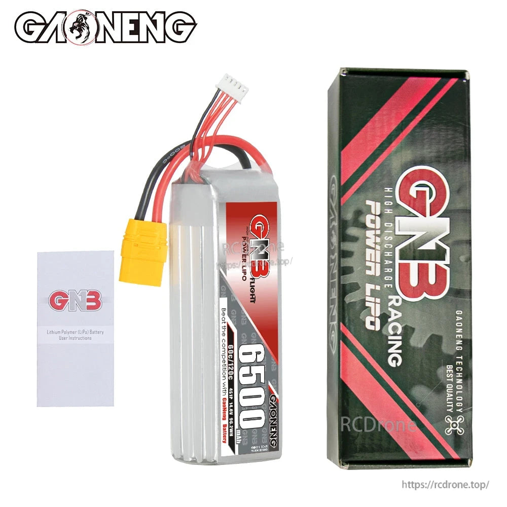 Package contents: GNB LiPo battery with retail box and instruction leaflet