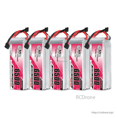 Five GNB 6500 LiPo batteries displayed together, bundle quantity of 5 shown