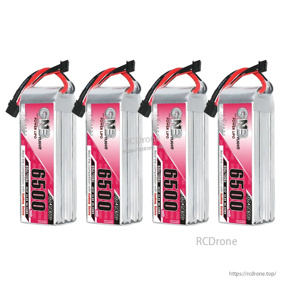 Four GNB 6500 LiPo batteries displayed together, bundle quantity of 4 shown