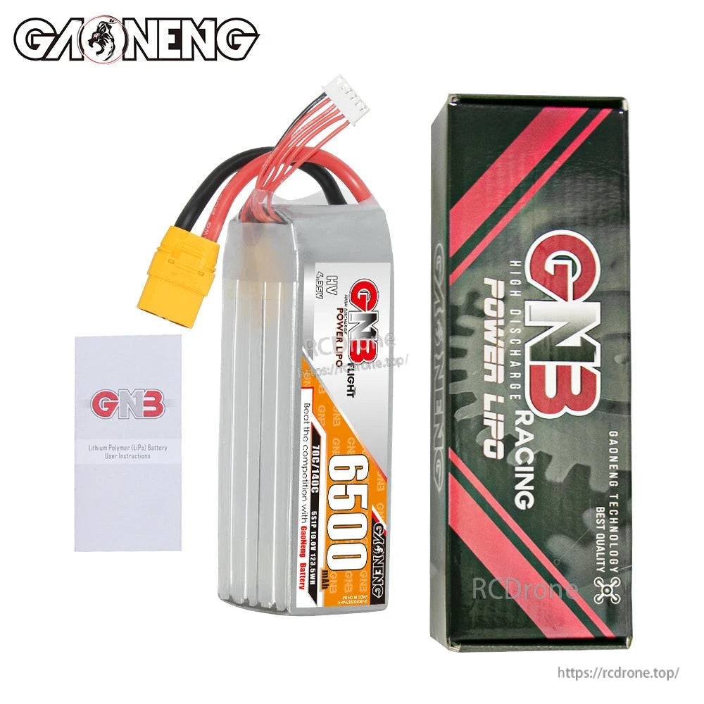 Package contents: GNB 6500 battery, GNB box packaging and user manual leaflet