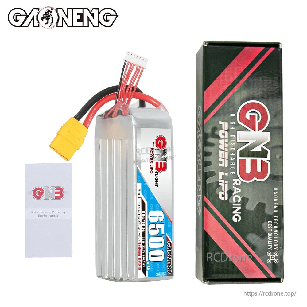 Package contents: GNB 6500 battery, GN3 Power box packaging, and small instruction leaflet