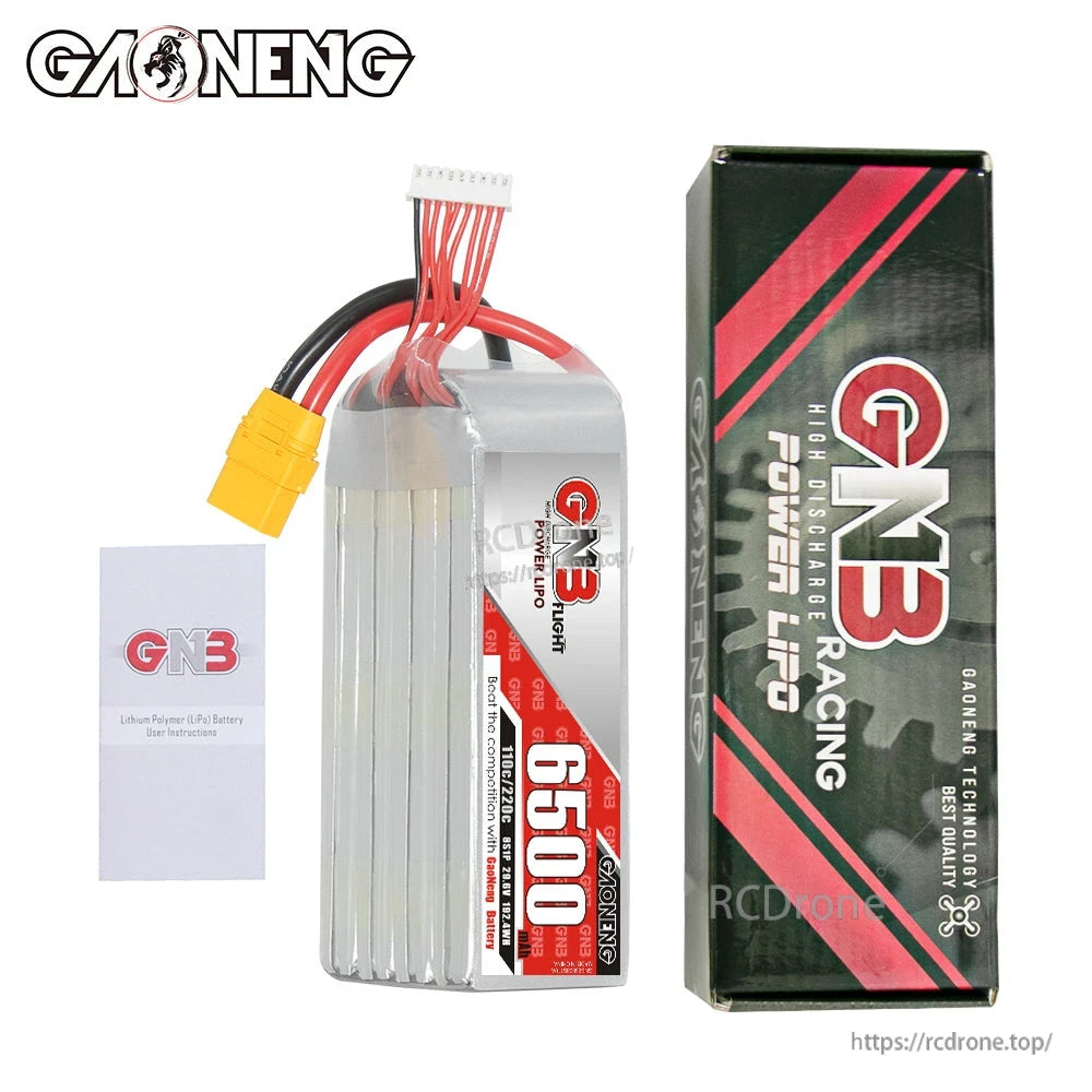 GNB 6500mAh 8S LiPo battery with retail box packaging and included instruction card