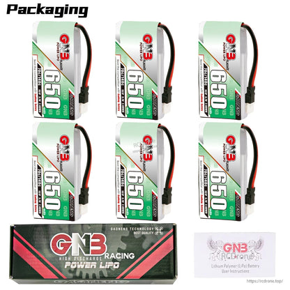 Packaging contents: 6x GNB 650 batteries with GN3 Racing Power LiPo retail box and instructions