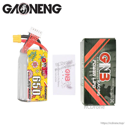 Package contents: GNB 650 battery, instruction leaflet, and GNB Power LiPo retail box