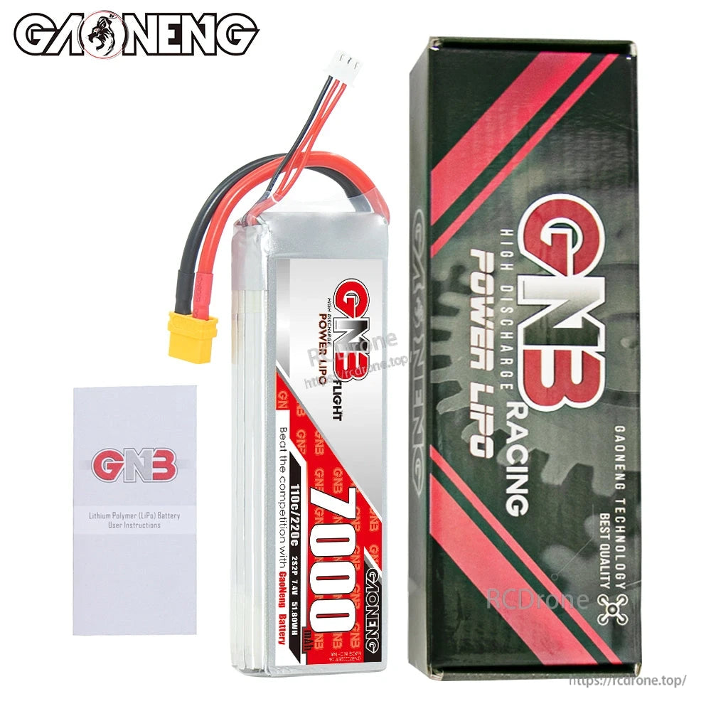 Package contents: GNB 7000 LiPo battery pack with retail box and instruction leaflet