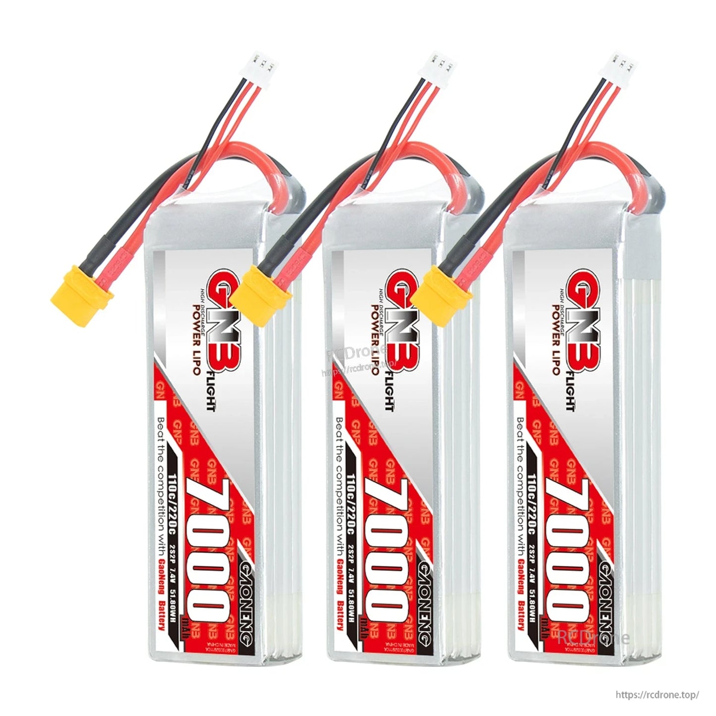 Three GNB 7000 LiPo battery packs shown together with XT60 connectors (bundle image)