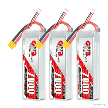 Three GNB 7000 LiPo battery packs shown together with XT60 connectors (bundle image)