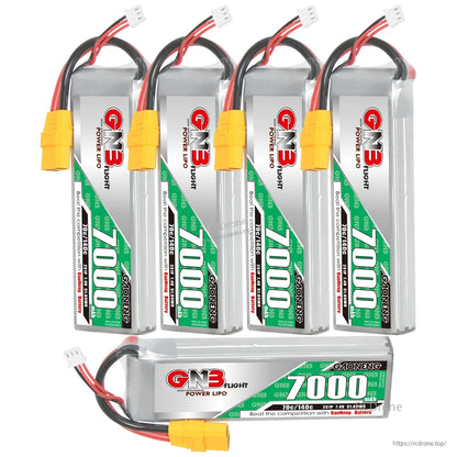 Five batteries shown: four upright plus one horizontal GNB 7000 pack, bundle display