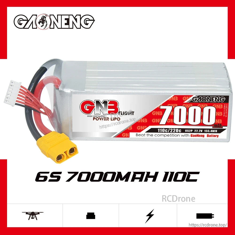 GAONENG GNB70006S110A 6S 7000mAh 110C LiPo battery product graphic with key specs text